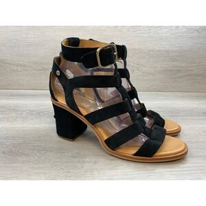 UGG Black Women's Suede Gladiator Block Heel Sandals 10 Strappy Buckle Shoes